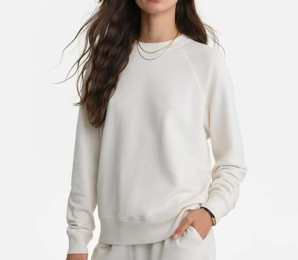 Mate The Label Women's Small Beige Organic Lightweight Terry Raglan Sweatshirt